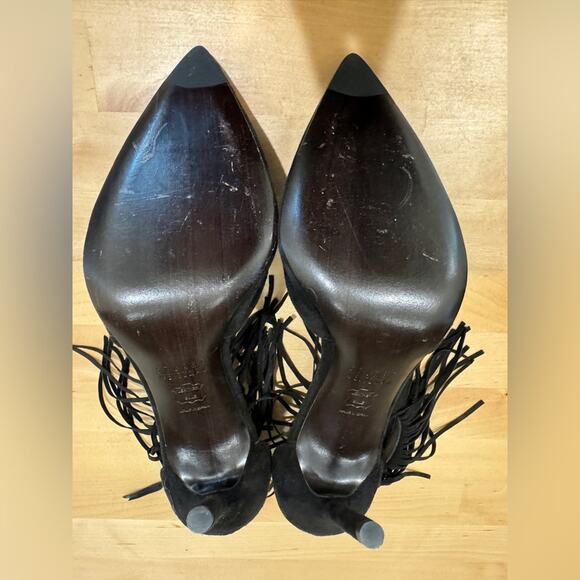 Stuart Weitzman Fringelica Fringe Suede Ankle Strap Pump Black Women Sz 7.5 M - Picture 9 of 16
